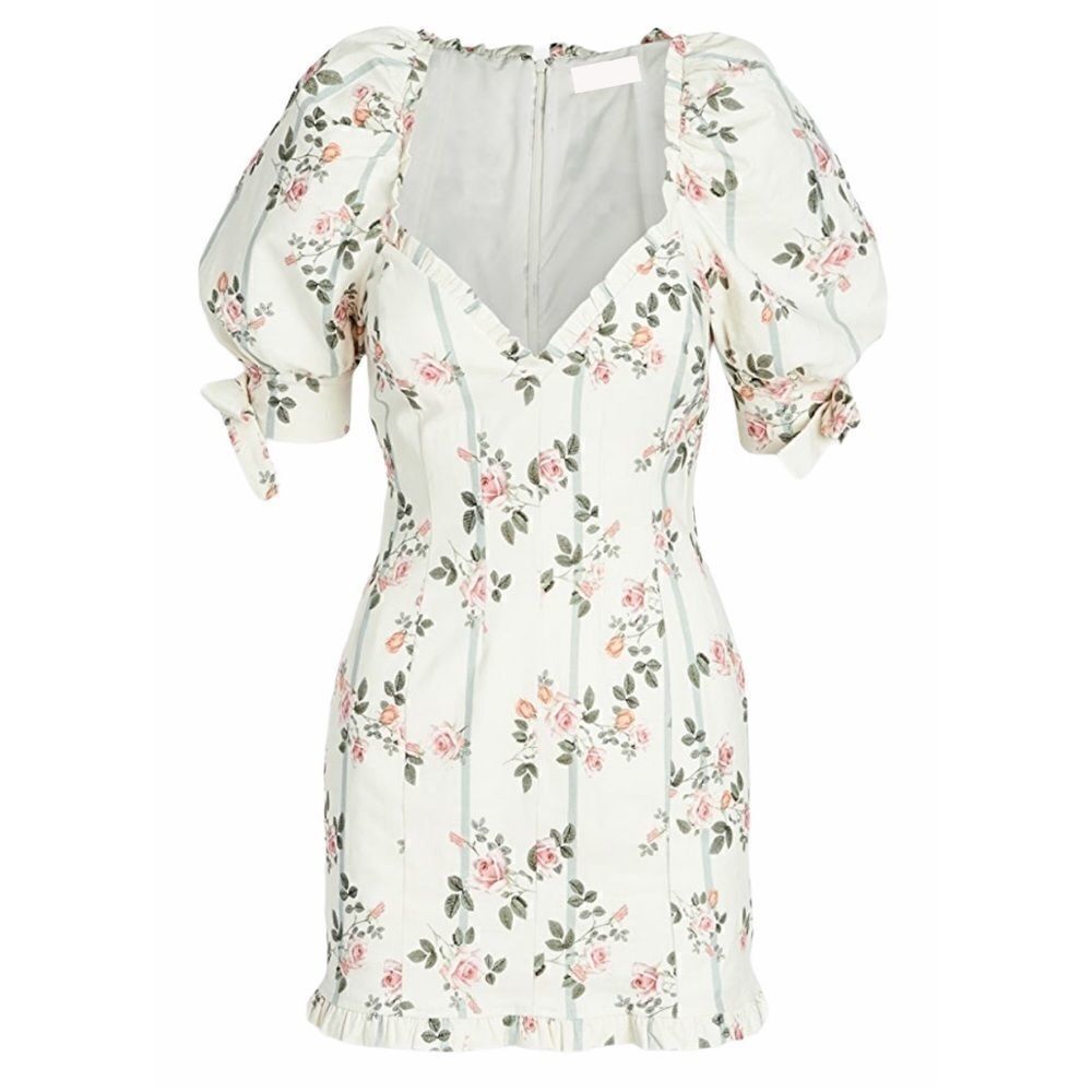 NEW! Stripes & Roses Floral Puff Sleeve Ruffle Mini Dress - Picture 8 of 11